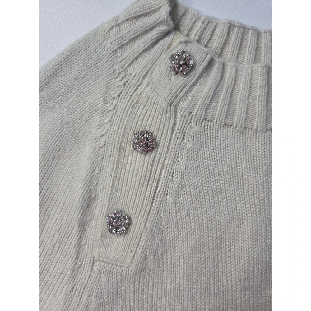 J.Crew Sweater Small Ivory Nylon Lambswool Blend Button Shoulder Knit
